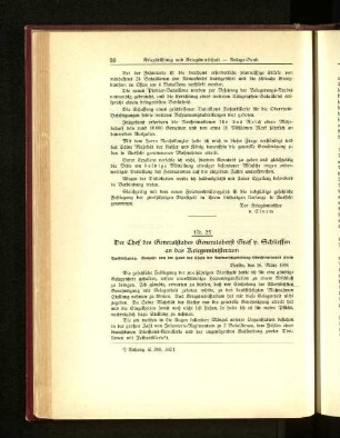 Nr. 25. Der Chef des Generalstabes Generaloberst Graf v. Schlieffen an das Kriegsministerium