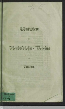 Statuten des Mendelssohn-Vereins zu Dresden