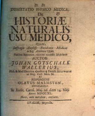 Diss. ... de historiae naturalis usu medico