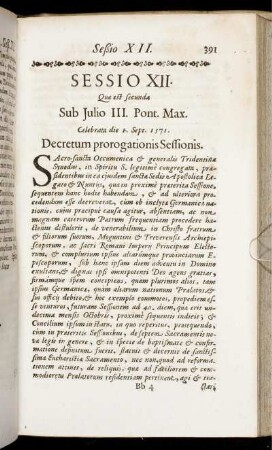 Sessio XII. Quæ est secunda Sub Julio III. Pont. Max. Celebrata die 1. Sept. 1571.
