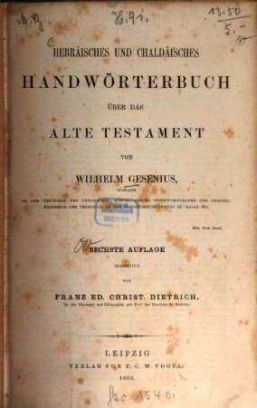 Hebräisches und chaldäisches Handwörterbuch über das Alte Testament