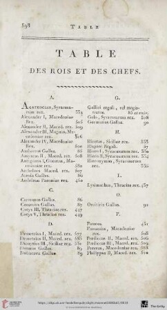 Table des rois et des chefs