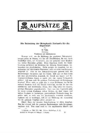 Die Bedeutung der Metaphysik Herbart`s für die Gegenwart : (Fortsetzung)