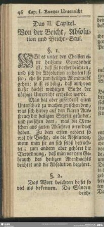 Das II. Capitel. Von der Beicht, Absolution und Beicht-Stul