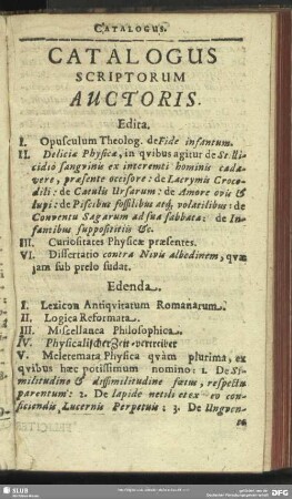 Catalogus Scriptorum Auctoris