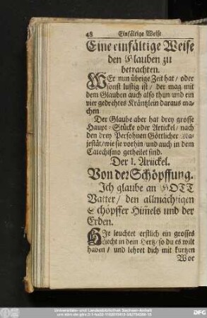 Der I. Artickel. Von der Schöpfung.