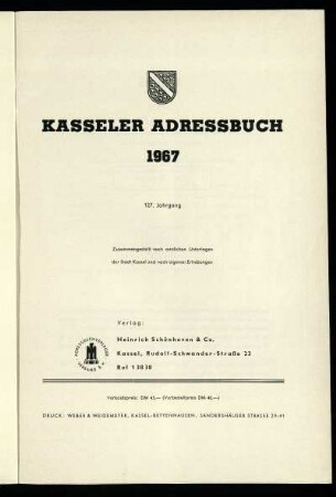 Jg. 127. 1967: Kasseler Adressbuch