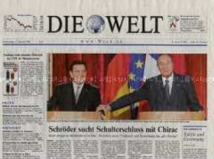 Tageszeitung "Die Welt" zur Ablehnung eines drohenden Krieges gegen den Irak durch Deutschland und Frankreich