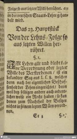 Das 23. Hauptstück Von der Lehns-Folge so aus letzten Willen herrühret