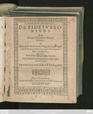 Disputatio Iuridica XV. De Fideiussoribus