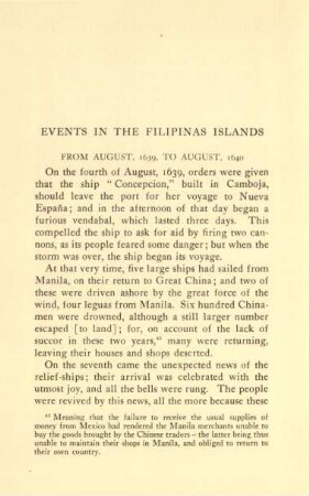 Events in the Filipinas Islands from August, 1639, to August, 1640