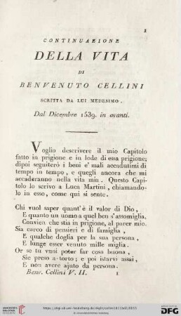 Continuazione Della Vita Di Benvenuto Cellini