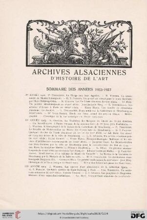 Sommaire des années 1922-1927