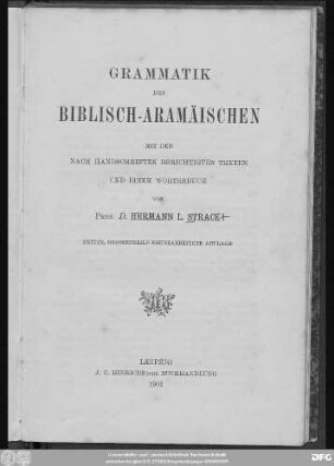 Grammatik des Biblisch-Aramäischen : mit den nach Handschriften berichtigten Texten und einem Wörterbuch