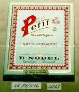Pappschachtel für 20 Stück "Petit Samll Cigars 100 % TOBACCO E. NOBEL"