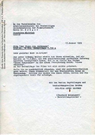 Brief von CCC an FSK, 17.01.1959