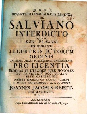 Diss. inaug. iur. de Salviano interdicto