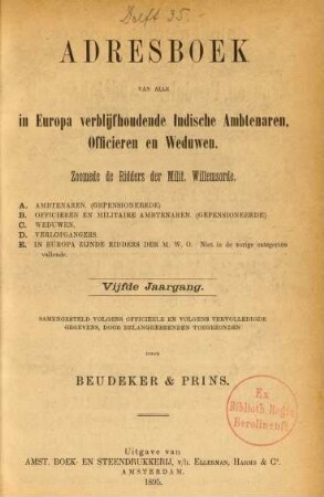 5.1895: Adresboek van alle in Europa verblijfhoudende Indische ambtenaren, officieren en weduwen