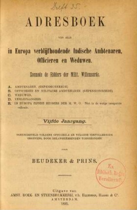 5.1895: Adresboek van alle in Europa verblijfhoudende Indische ambtenaren, officieren en weduwen