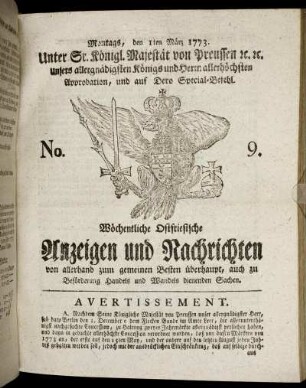 No. 9. Montags, den 1ten März 1773.