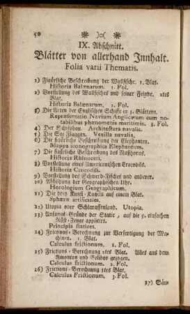 IX. Abschnitt. Blätter von allerhand Innhalt. = Folia varii Thematis.