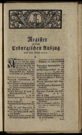 Register zu dem Coburgischen Auszug auf das Jahr 1751.