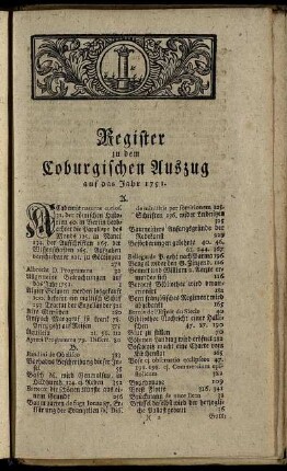 Register zu dem Coburgischen Auszug auf das Jahr 1751.