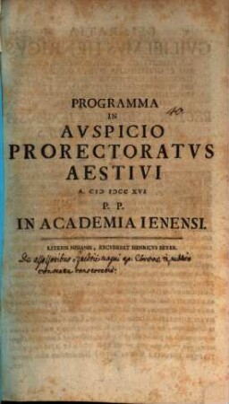 Programma in auspicio Prorectoratus aestivi a. MDCCXVI P. P. in Academia Ienensi : [Disseritur de assessoribus Synedrii magni apud Ebraeos in publico conventu consecratis]