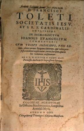 In sacrosanctum Joannis Evangelium commentarii