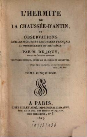 Oeuvres, 1,5. T. 5. - 8. éd. - 1817. - 348 S. : 1 Ill.
