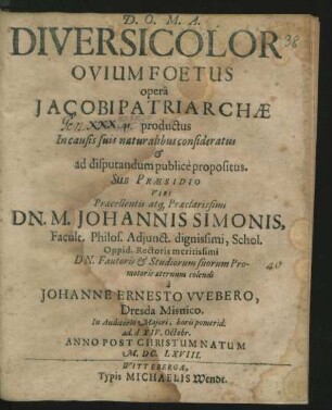 Diversicolor Ovium Foetus opera Jacobi Patriarchae productus
