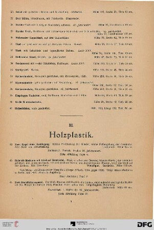 III. Holzplastik (Nr. 42-63)