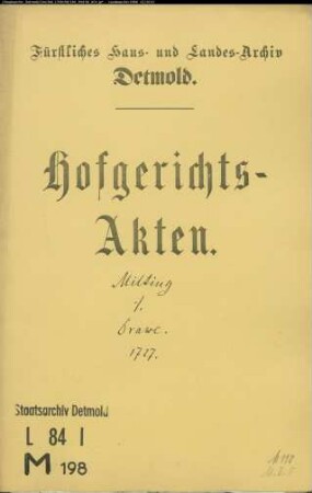 Milting, Jürgen zu Heiligenkirchen gegen Drave zu Berlebeck - Schuldforderung