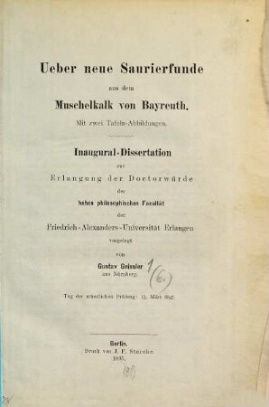 Über neue Saurierfunde aus dem Muschelkalk von Bayreuth