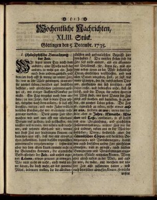 XLIII. - XLVI. Stück, Göttingen, Decembr. 1735.