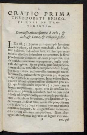 Oratio Prima Theodoreti Episcopi Cyri De Providentia.