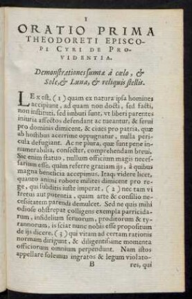 Oratio Prima Theodoreti Episcopi Cyri De Providentia.