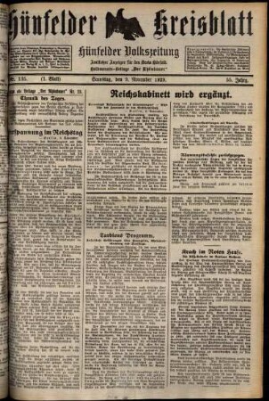 Erste Ausgabe vom Samstag, den 09. November 1929.