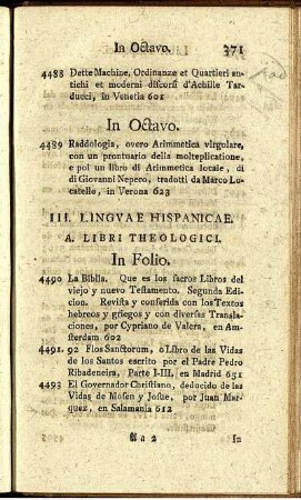 III. Linguae Hispanicae.