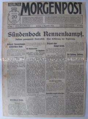 Tageszeitung "Berliner Morgenpost" mit Kriegsnachrichten von verschiedenen Fronten