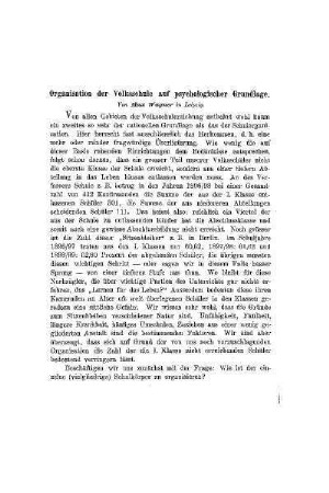 Organisation der Volksschule auf psychologischer Grundlage