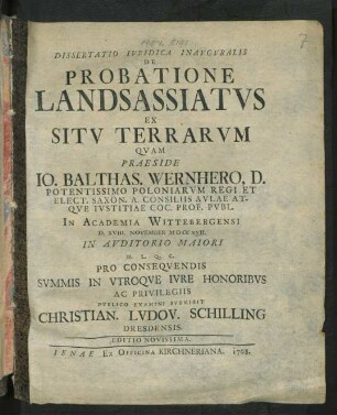 Dissertatio Iuridica Inauguralis De Probatione Landsassiatus Ex Situ Terrarum