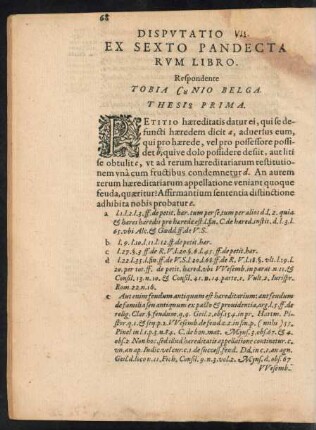 Disputatio [VII.] Ex Sexto Pandectarum Libro.
