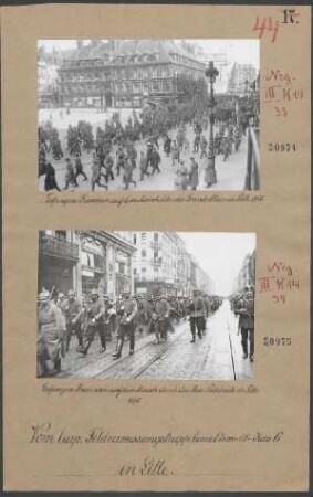 Gefangene Franzosen auf dem Marsch durch die Rue Nationale in Lille 1915