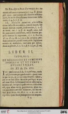 Liber II. De religiosis et sumtibus funerum et ut funus ducere liceat