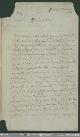 Eigenh. Brief von Charlotte Schlegel an August Wilhelm von Schlegel, Harburg, 23.03.1840