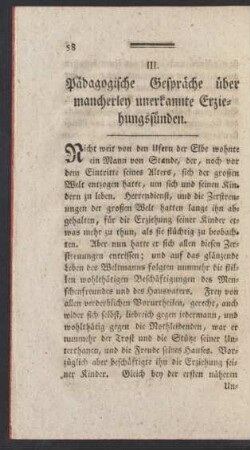 III. Pädagogische Gespräche über mancherley unerkannte Erziehungssünden