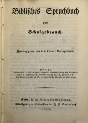 Biblisches Spruchbuch zum Schulgebrauch