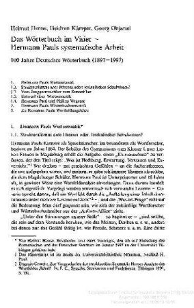 Das Wörterbuch im Visier : Hermann Pauls systematische Arbeit : 100 Jahre Deutsches Wörterbuch