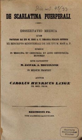 De scarlatina puerperali : Diss. med. inaug.
